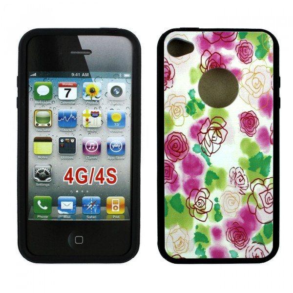 Wholesale iPhone 4 4S Rose Design Gummy Case (Rose)